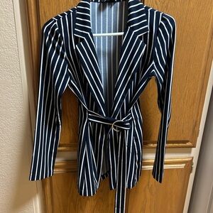 HAVE Striped black & white Belted Blazer Jacket - Women